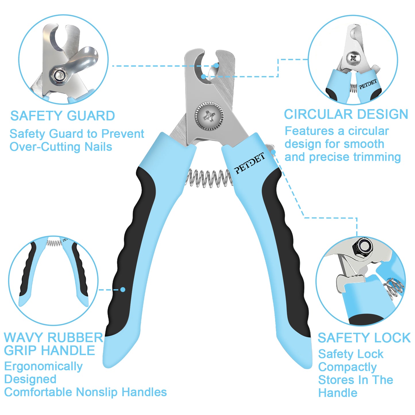 PETDET Dogs & Cats Pet Nail Clippers and Nail File with Safety Protection Device