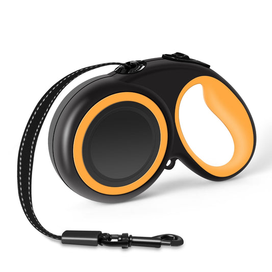 PETDET New Comfort Retractable Dog Leash (Tape), for Dogs Up to 66lbs, 16 ft, Large, Nylon, Orange/Black