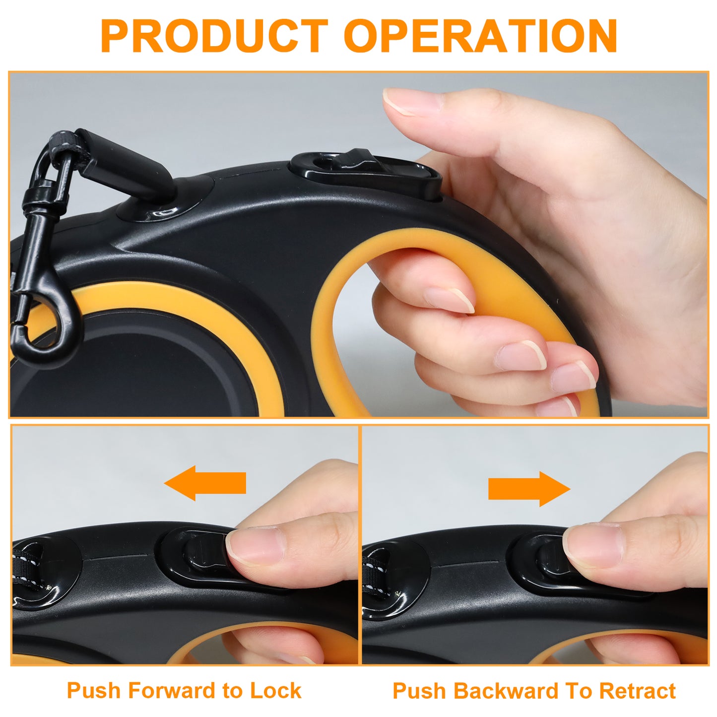 PETDET New Comfort Retractable Dog Leash (Tape), for Dogs Up to 66lbs, 16 ft, Large, Nylon, Orange/Black